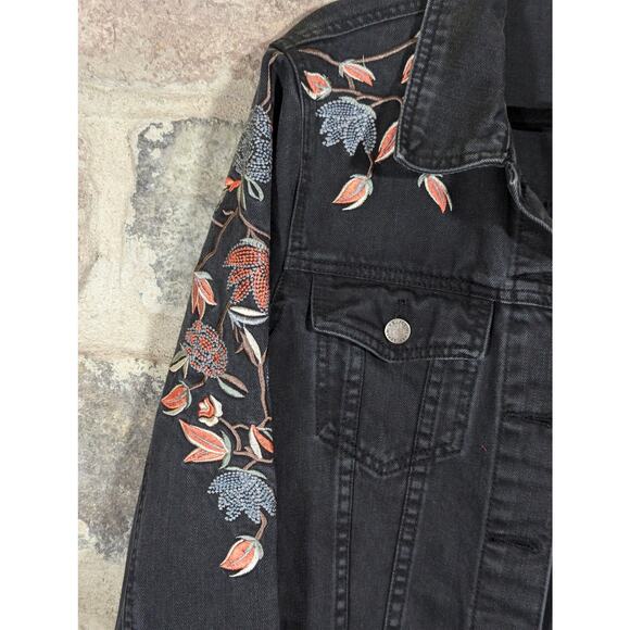 Embroidered Black Denim Jacket - Picture 4 of 12